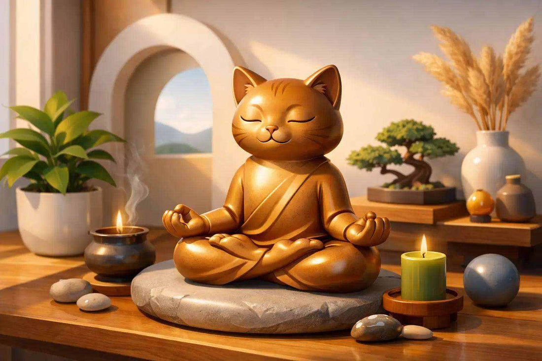 Meditating Cat Statue Decor per Case con Carattere