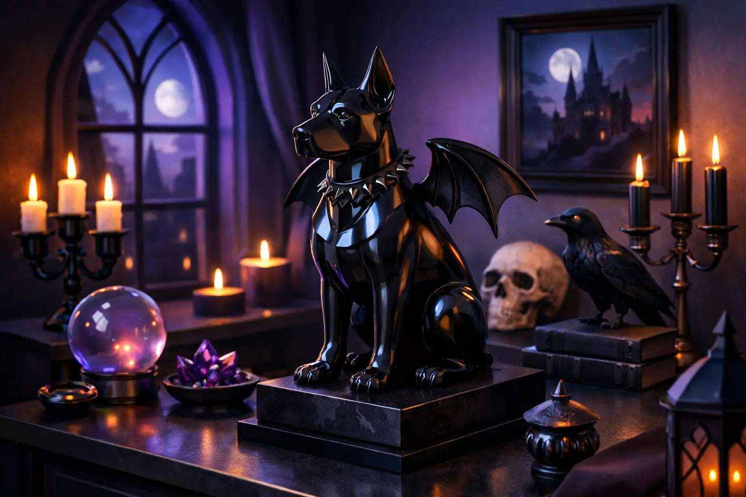 Gothic dog statue decor per una casa dark