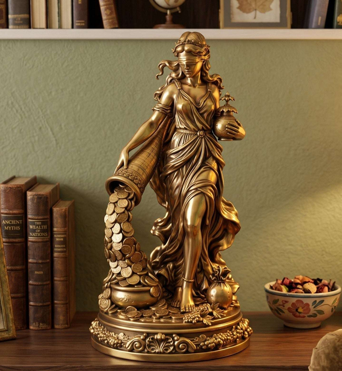 Statua Dea della Fortuna in resina effetto oro