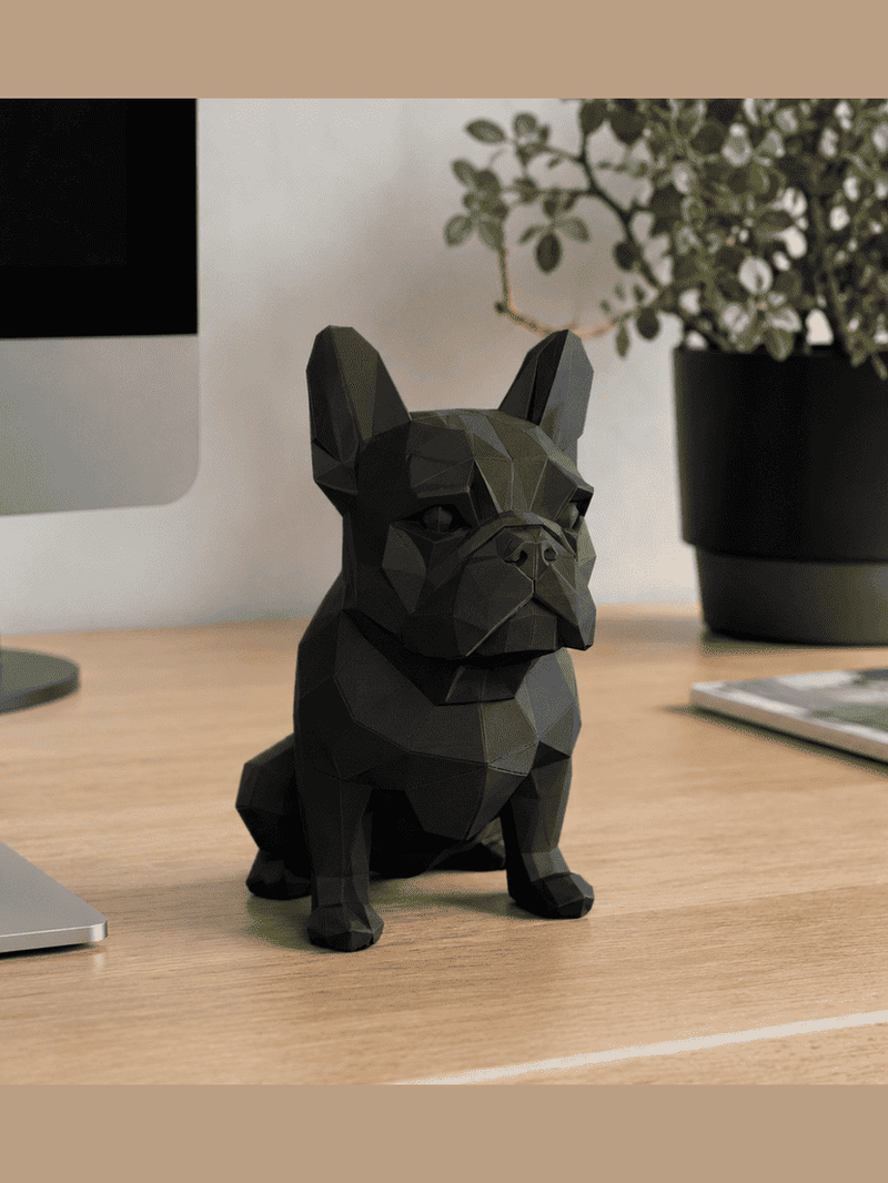 Onyx Frenchie — Bulldog Francese Low Poly in Resina Nera Opaca - Taraflo