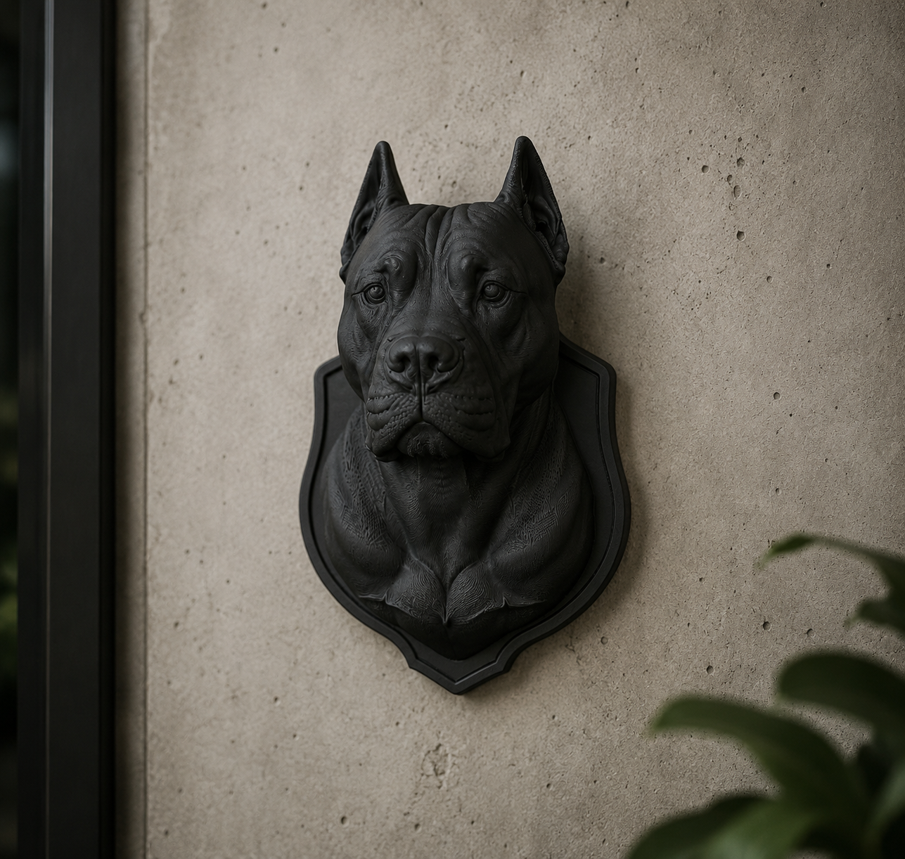 Scultura da Parete Cane Corso / Pitbull - Busto in Resina Nera Opaca - Trofeo Decorativo Moderno Taraflo