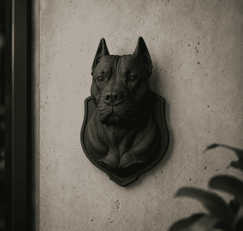Busto Cane Corso / Pitbull — Scultura da Parete in Resina Nera Opaca - Taraflo