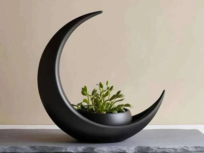 Eclissi Lunare — Vaso a Mezzaluna in Resina Nera Opaca (25 cm) - Taraflo