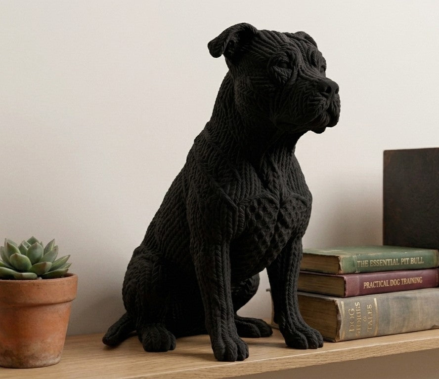 Statuetta Pitbull Design Moderno in Resina Nero Opaco - Scultura Cane da Collezione Personalizzabile - Regalo Unico per Amanti dei Cani Taraflo