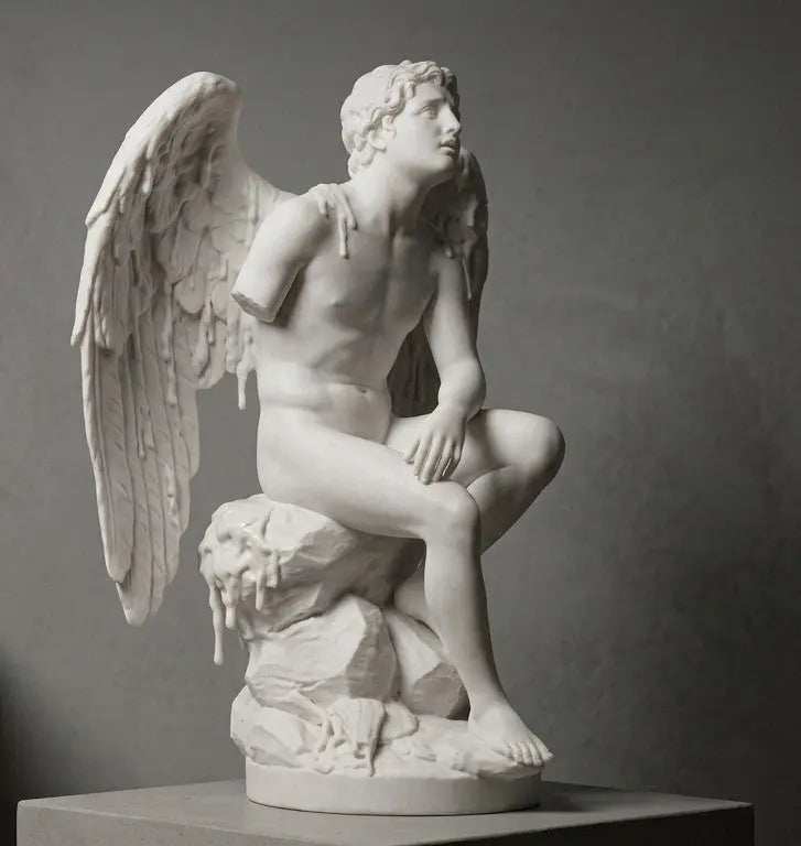 La Caduta di Icaro: Statua in Marmo Bianco sul Tragico Volo Mitologico - Taraflo