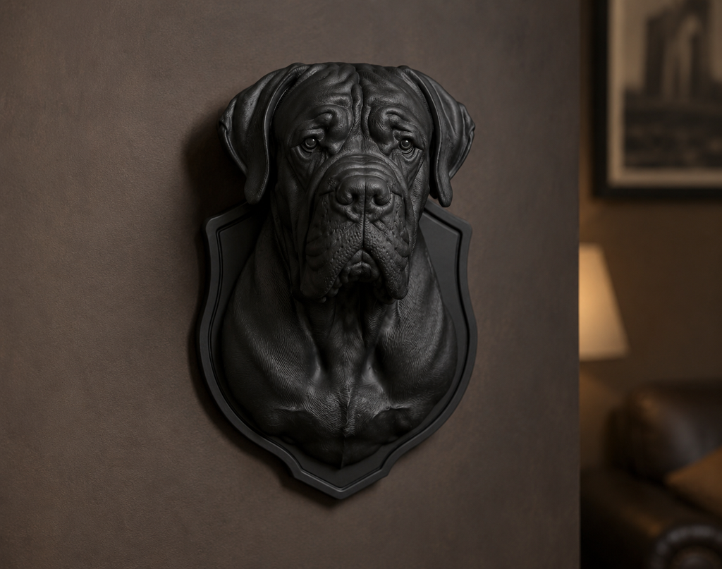 Testa di Cane Corso in Resina Nera da Parete – Scultura 3D Moderna, Decorazione Murale di Lusso, Trophy Wall Art, Design Elegante 25 cm Taraflo