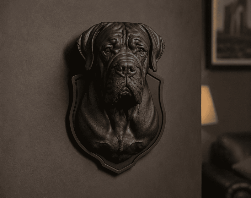 Testa di Cane Corso — Scultura da Parete in Resina Nera Opaca (25 cm) - Taraflo