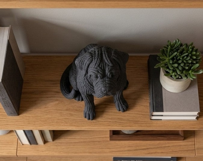 Statuetta Cane Corso Nero Opaco in Resina, Design Effetto Cucito a Mano, Cucciolo, Colore Personalizzabile, Regalo Amanti Cani Taraflo