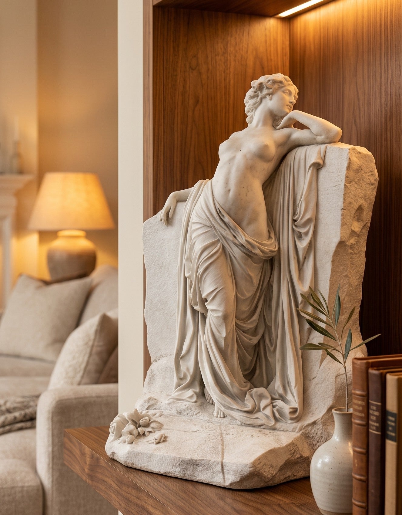 Dettaglio del drappeggio della scultura Venere alla Roccia in effetto marmo