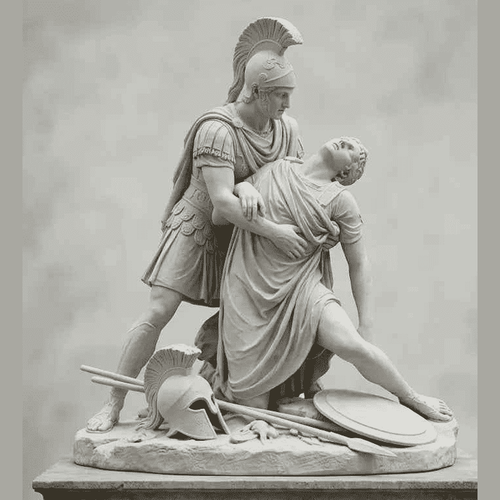 Achille e Patroclo — Scultura Mitologica in Resina Effetto Marmo - Taraflo