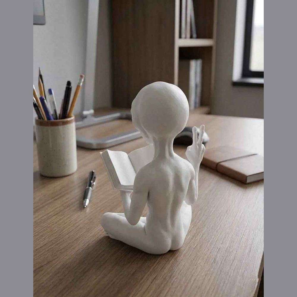 Alieno con Libro — Statuetta da Collezione in Resina - Taraflo