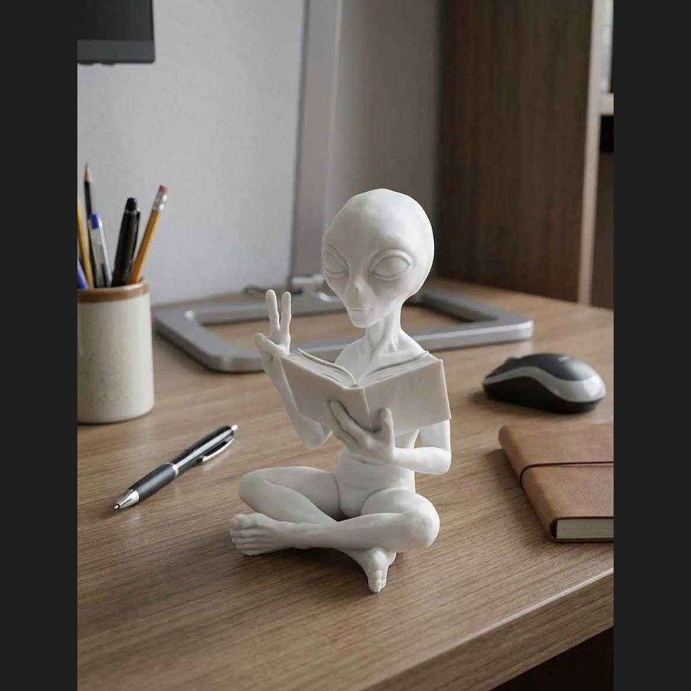 Alieno con Libro — Statuetta da Collezione in Resina - Taraflo