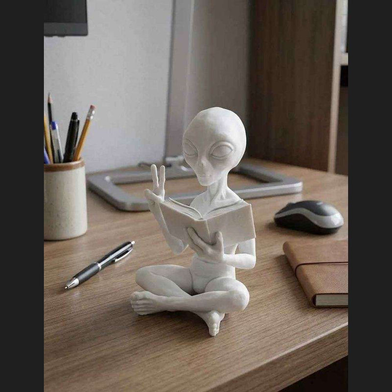 Alieno con Libro — Statuetta da Collezione in Resina - Taraflo