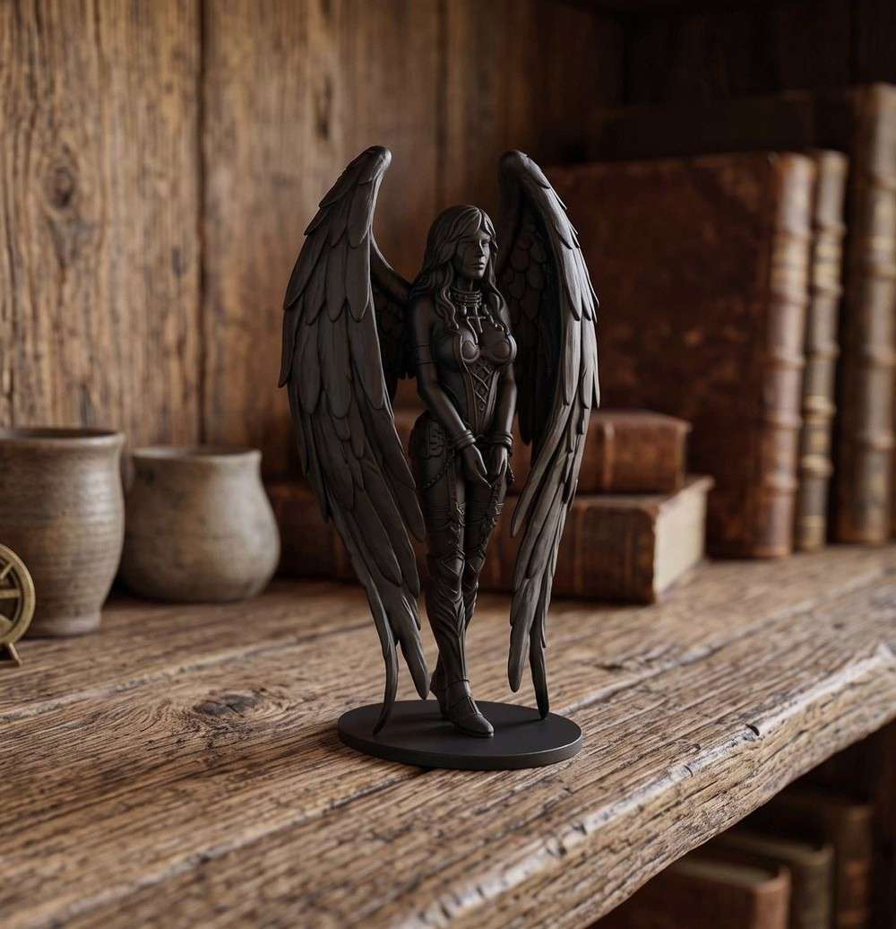 Ángel oscuro encadenado — Estatua gótica en resina