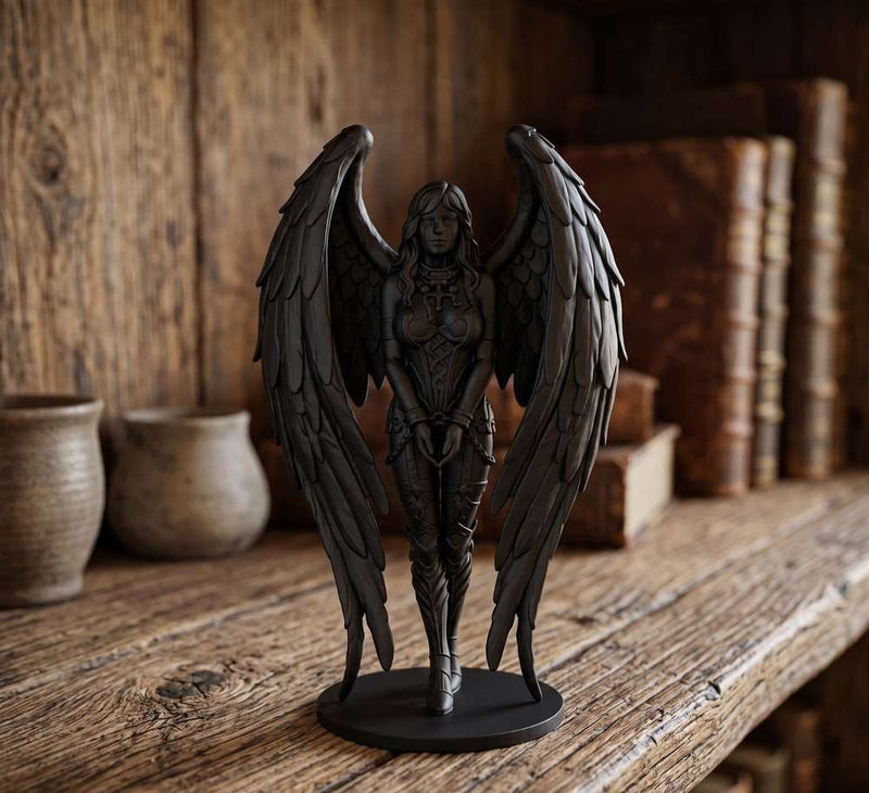 Angelo Oscuro Incatenato — Statua Gotica in Resina