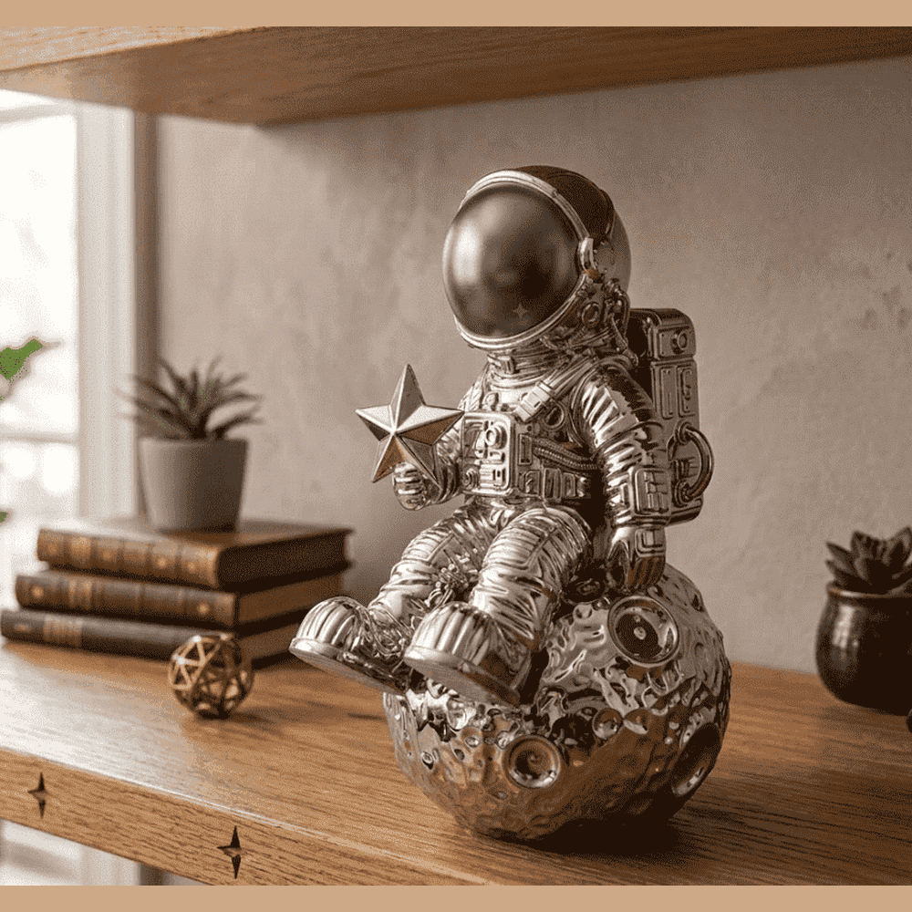 Astronauta sulla Luna — Statuetta da Scrivania in Resina - Taraflo