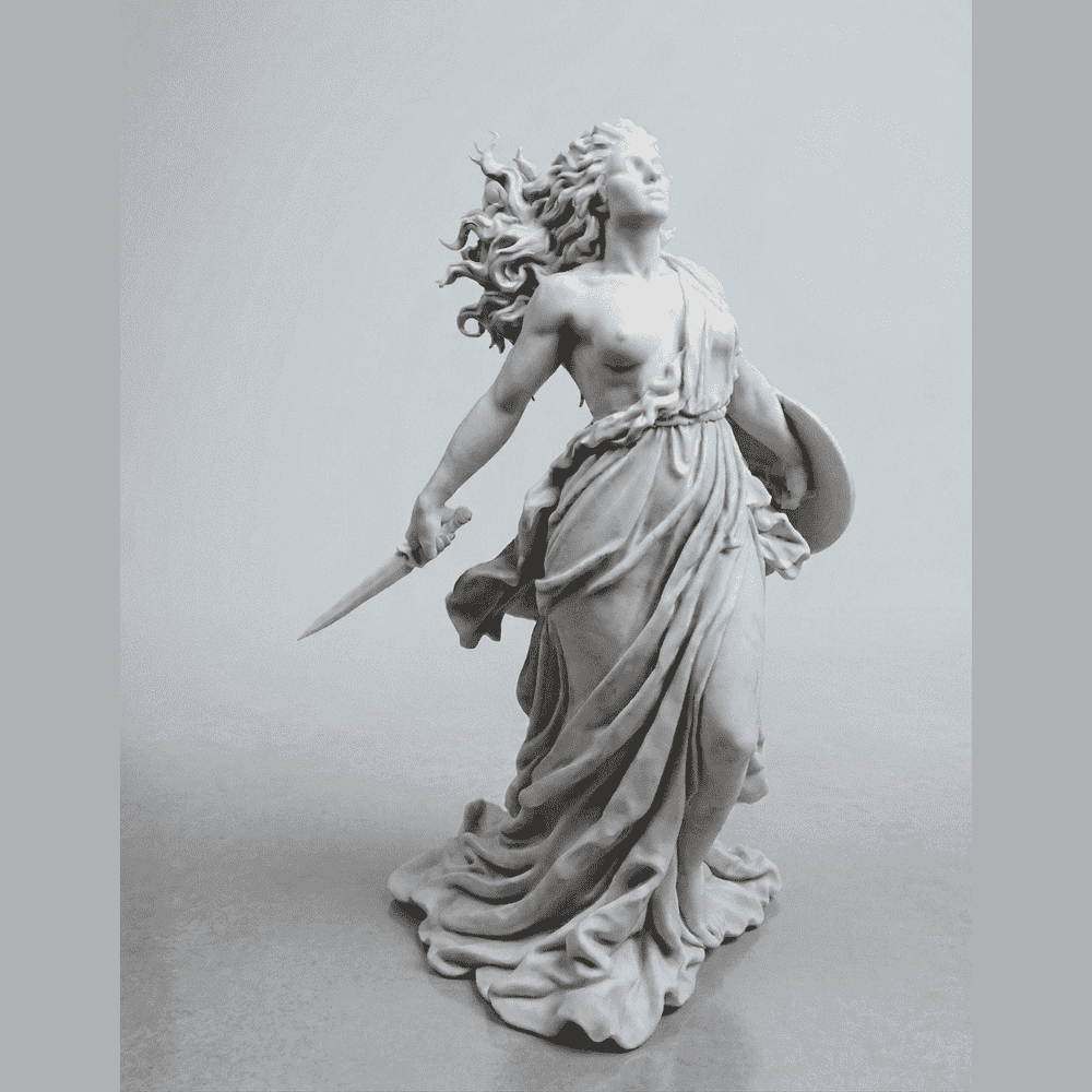 Atena Promachos «Il Respiro della Battaglia» — Statuetta in Resina Bianca Opaca - Taraflo