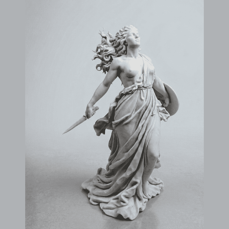 Atena Promachos «Il Respiro della Battaglia» — Statuetta in Resina Bianca Opaca - Taraflo