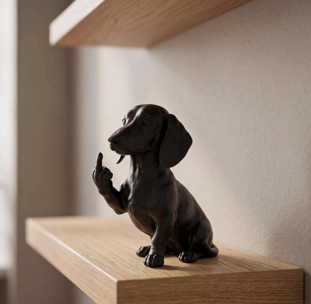 Statuetta Bassotto in resina nera, design educato ma ribelle, 15 cm, artigianale italiana