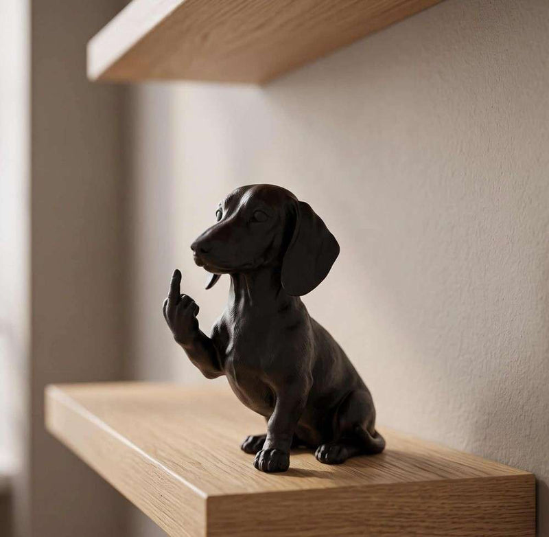 Statuetta Bassotto in resina nera, design educato ma ribelle, 15 cm, artigianale italiana