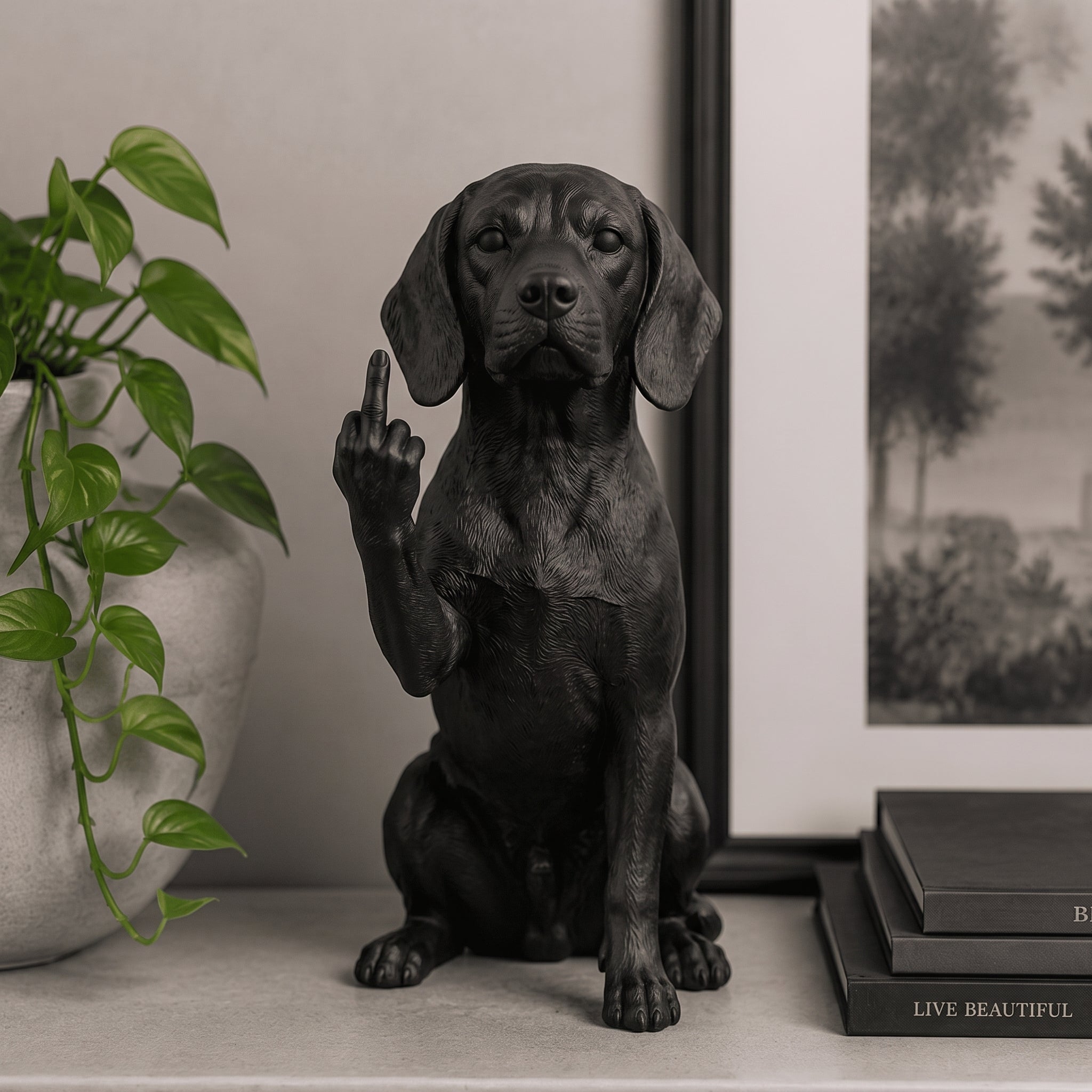 Statuetta Cane Beagle in resina nera, design elegante e ribelle, alta 20 cm, perfetta come regalo