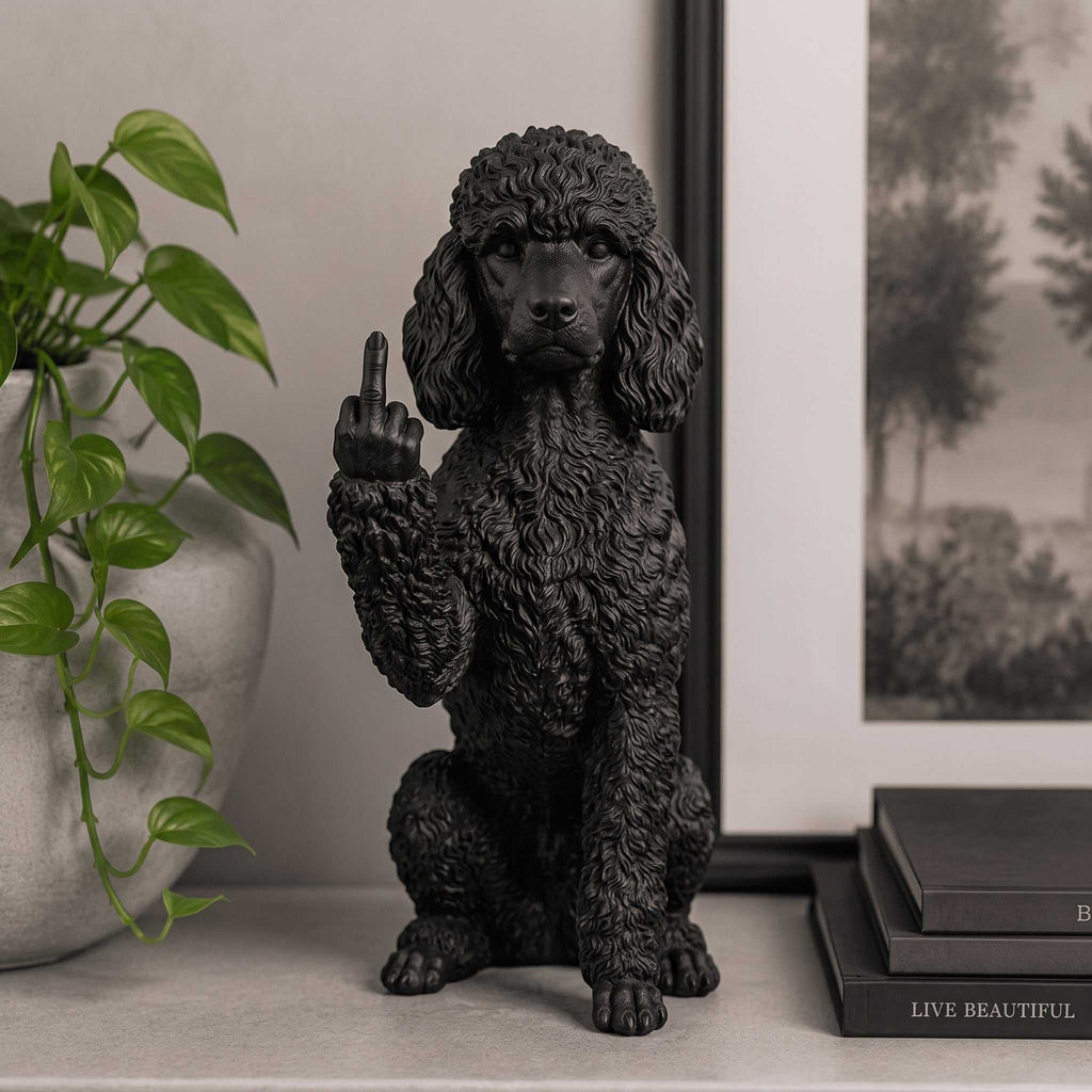 Statuetta cane Barboncino nera in resina 3D elegante e vivace fatta a mano in Italia