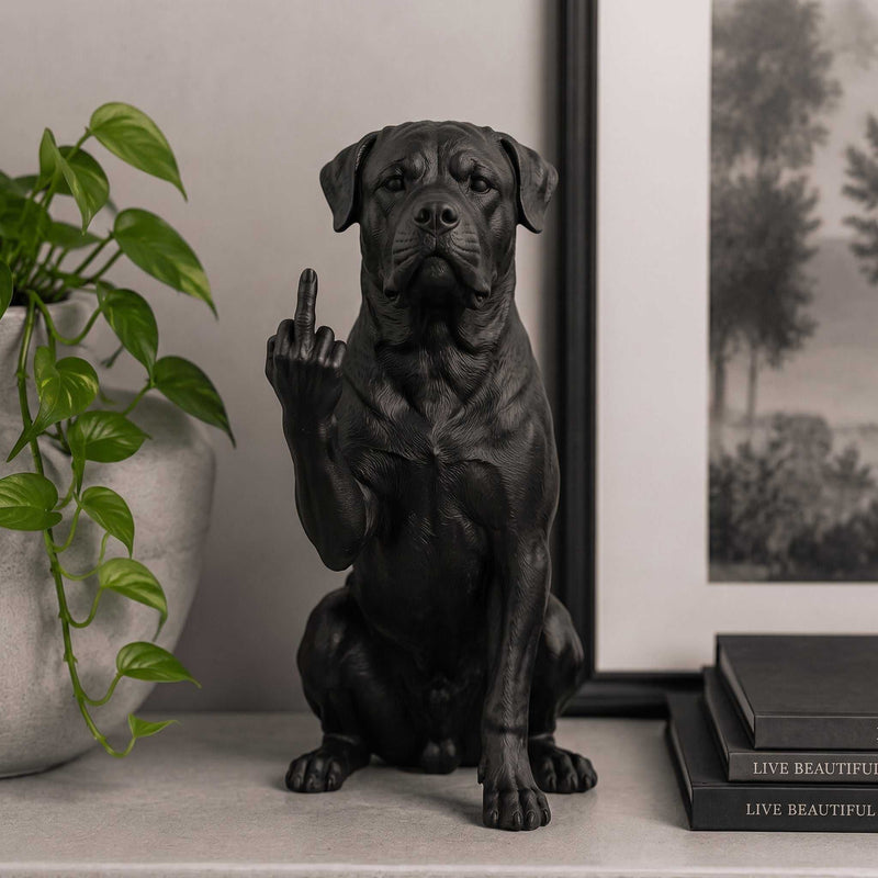Statuetta cane Rottweiler in resina nera, decorativa e artigianale
