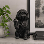 Statuetta cane Shih Tzu in resina nera, elegante e decorativa fatta a mano