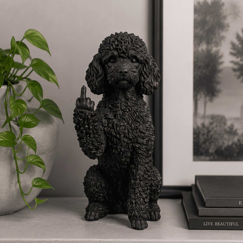 Statuetta Barboncino Toy nera in resina, design elegante e vivace, 3D rifinita a mano