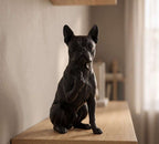 Statuetta cane Boston Terrier in smoking nero e bianco, decorazione elegante e fatta a mano in resina premium