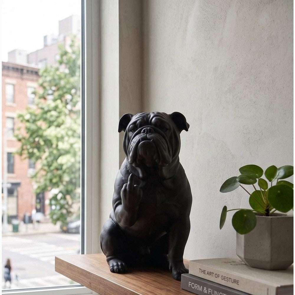 Statuetta Bulldog in resina nera e bianca, design 3D rifinito a mano, decorazione elegante e ribelle per amanti dei cani