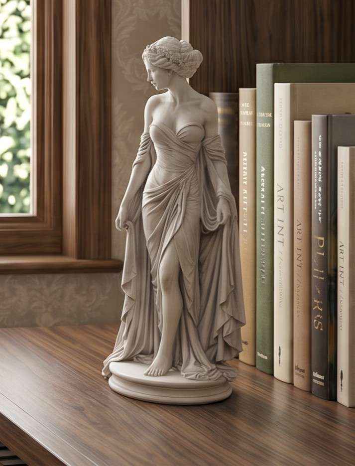 Statuetta "Venere / Dea della Bellezza" in Resina Effetto Gesso Bianco - Scultura Neoclassica d'Arredo con Abito Drappeggiato e Dettagli Finemente Intagliati - Soprammobile Elegante per Casa, Studio e Salotto