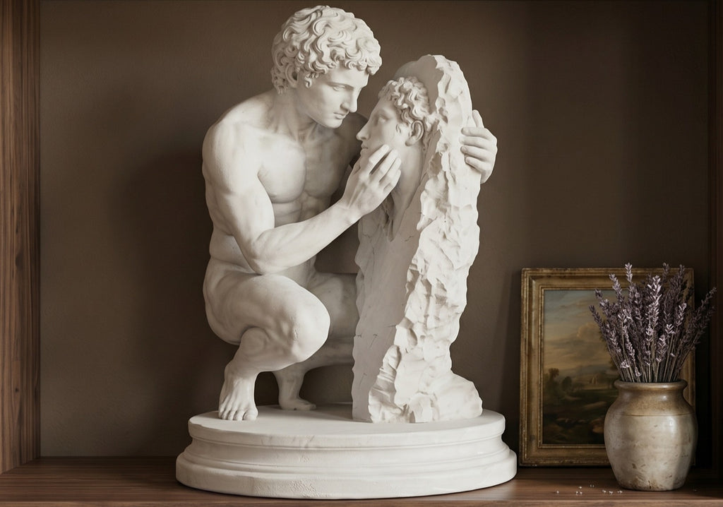 Narciso al Vischio d'Acqua – Scultura MitologicaClassica in Resina Effetto gesso