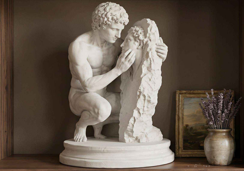 Narciso al Vischio d'Acqua – Scultura MitologicaClassica in Resina Effetto gesso