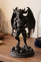 Statua Demone Alato Bafometto in Resina Nera – Scultura Gotica Lucifero con Teschio e Corna | Arredo Esoterico e Occulto