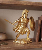 Statuetta Guerriero Spartano in Resina Dorata – Statua Re Leonida con Lancia e Scudo | Arredamento Casa e Studio