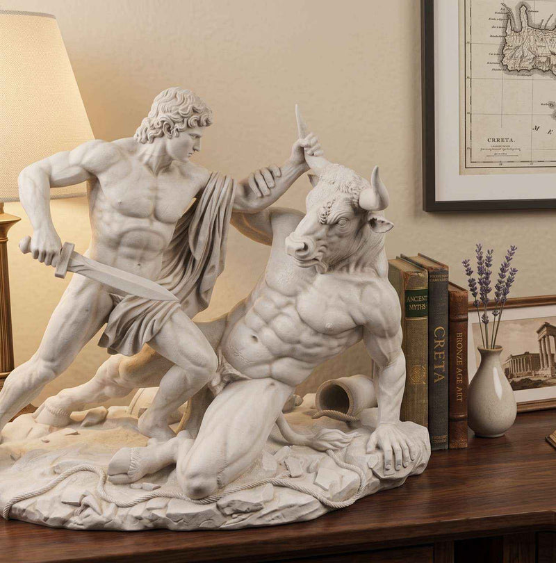 Mito Teseo e il Minotauro in Resina Effetto Gesso | Scultura Mitologia Greca Classica da Arredo