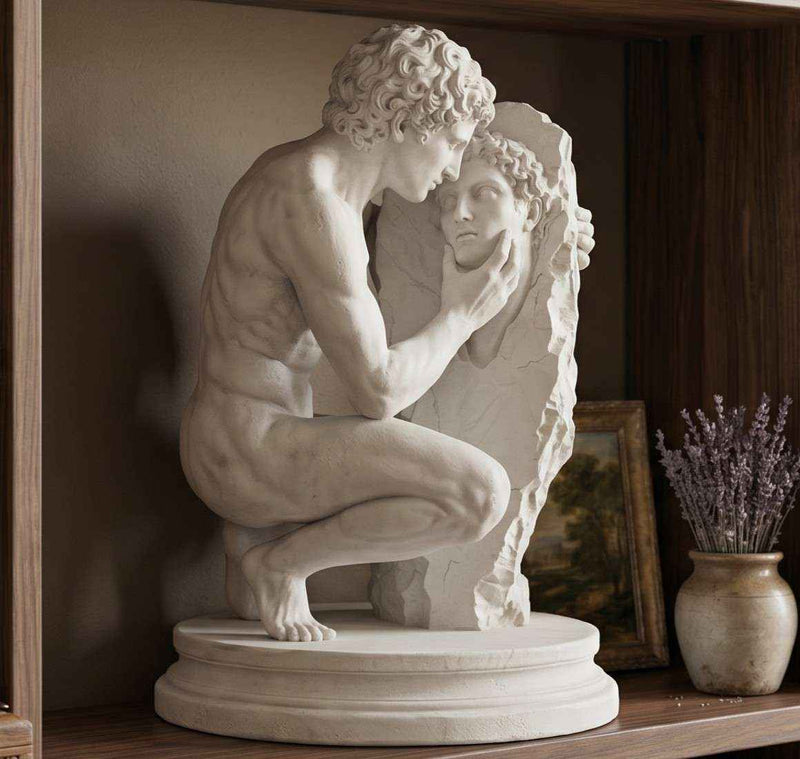 Narciso al Vischio d'Acqua – Scultura MitologicaClassica in Resina Effetto gesso