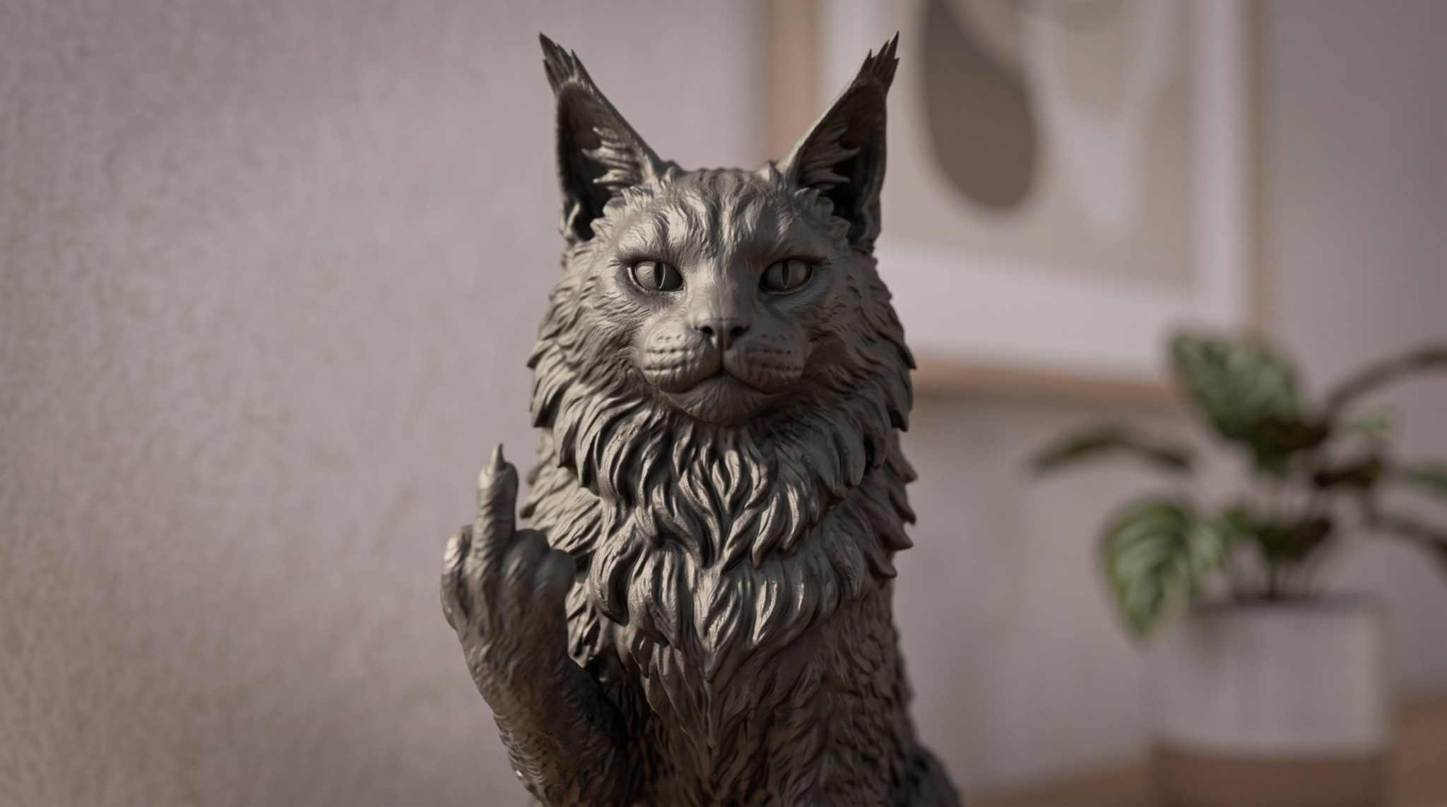 Estátua de resina de Maine Coon preto – Escultura elegante para amantes de gatos