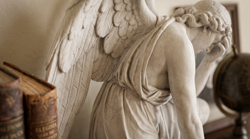 Estátua do Anjo Caído, A Queda de Lúcifer, em Resina com Efeito de Gesso | Escultura Dark Academia, Decoração Gótica e Fantástica