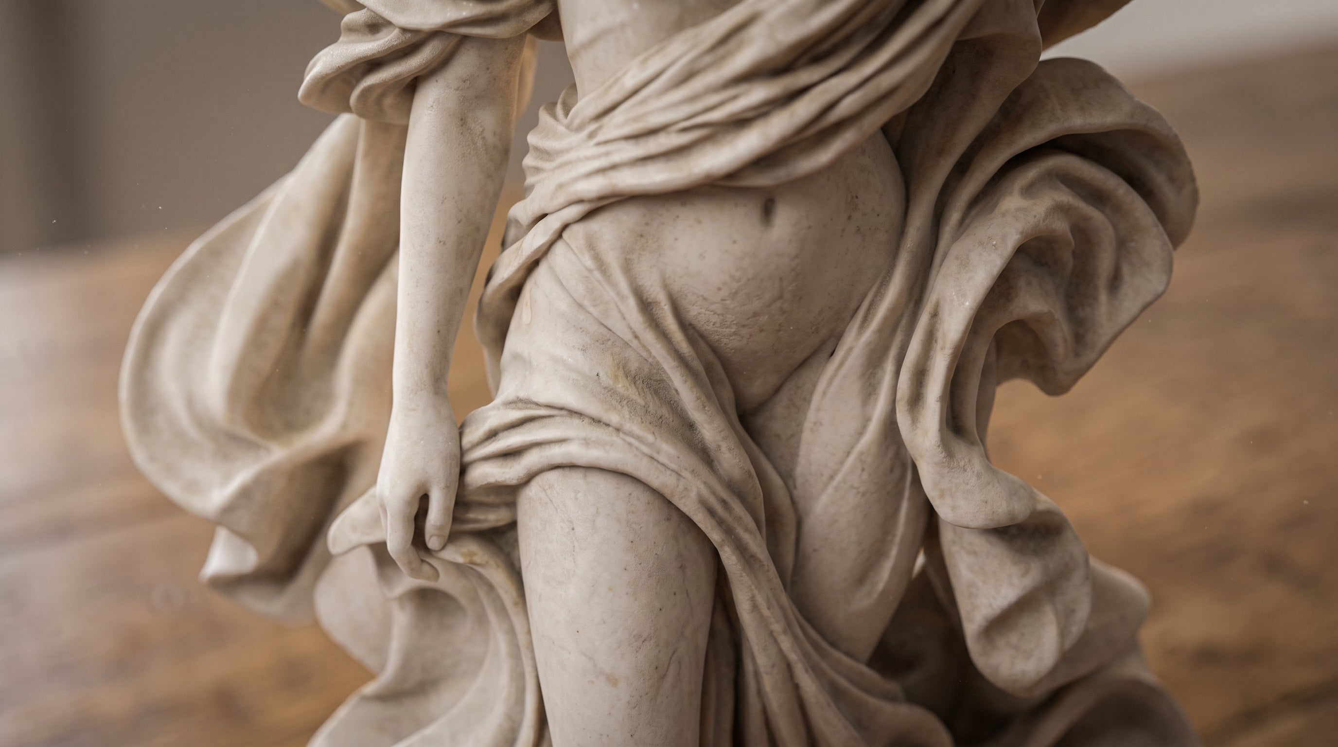 Scultura "Venere nel Vento" – Statua Classica con Drappeggio Fluido in Resina Effetto Gesso