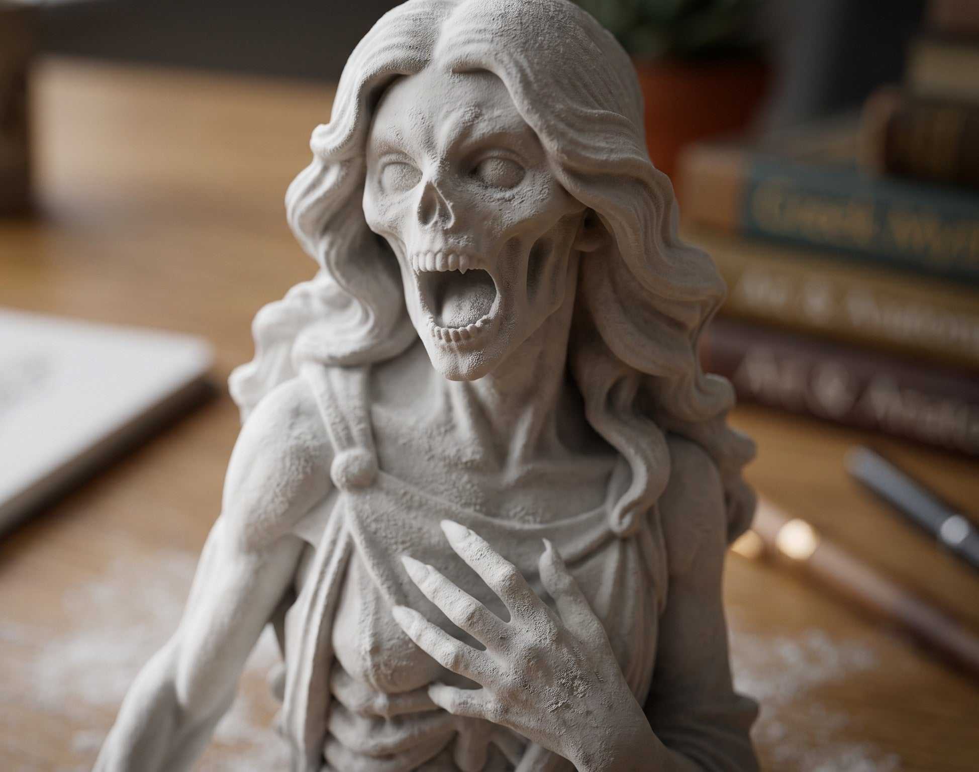 Estátua de Banshee feminina em resina com efeito de gesso – Escultura Gótica | Decoração Dark Academia