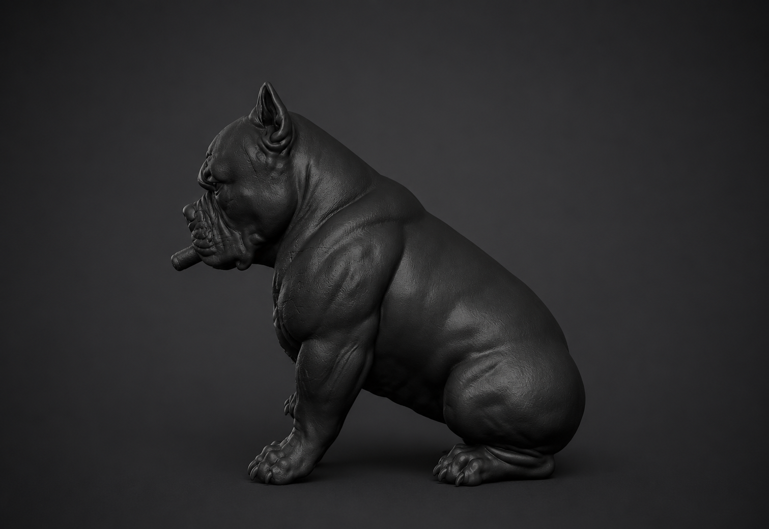 Statua Gotica Pitbull Nero Opaco in Resina – Scultura Urban Dark | Bulldog Muscoloso con Cicatrici, Teschio e Design Street Art | Decorazione Moderna da Collezione Taraflo