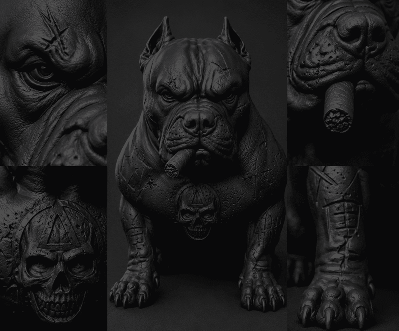 Pitbull Urban Dark — Statua da Collezione in Resina Nera Opaca - Taraflo