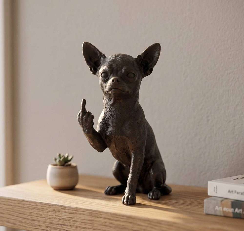 Statuetta cane Chihuahua in resina nera, elegante e ribelle, artigianale italiana, 10-25 cm