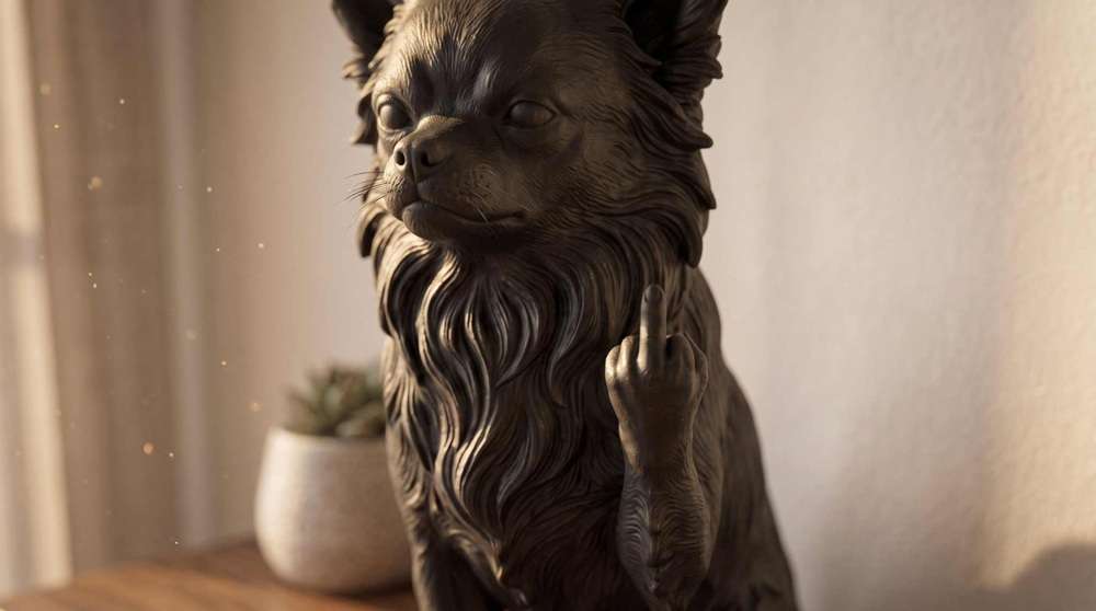 Chihuahua de pelo largo — Estatuilla de perro «Educado… pero no demasiado»