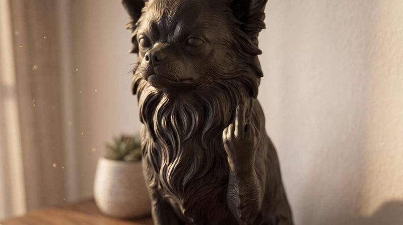 Chihuahua a Pelo Lungo — Statuetta Cane "Educato… ma non troppo"