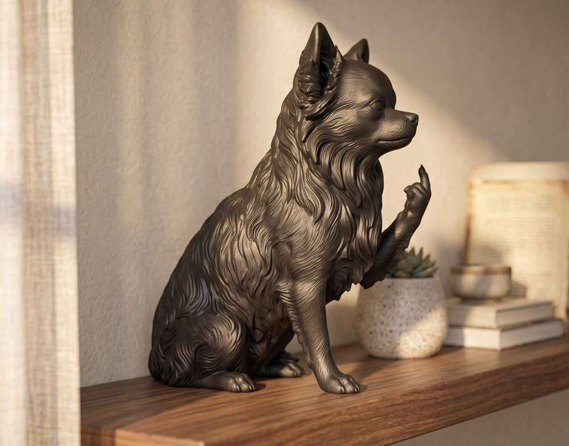 Chihuahua a Pelo Lungo — Statuetta Cane "Educato… ma non troppo"
