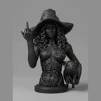 Circe, statuetta della maga ribelle in resina nera opaca, vista frontale