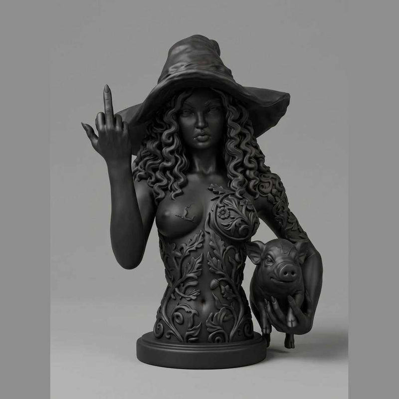 Circe, statuetta della maga ribelle in resina nera opaca, vista frontale